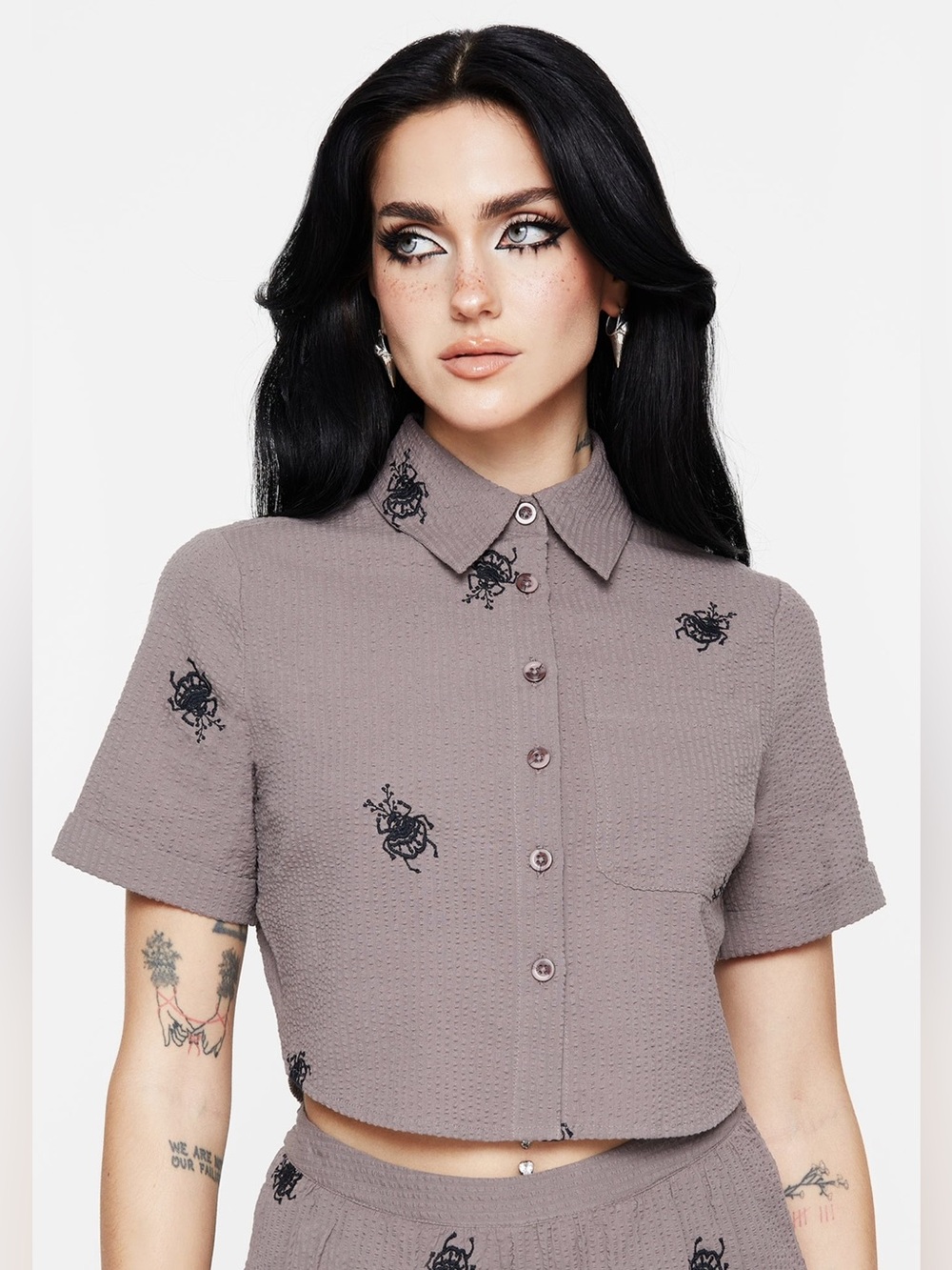 Disturbia Stag Beetle Embroidered Button Up Shirt US 4 / UK 8